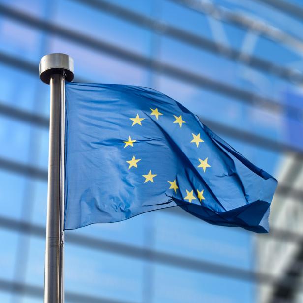 European Union flag against European Parliament