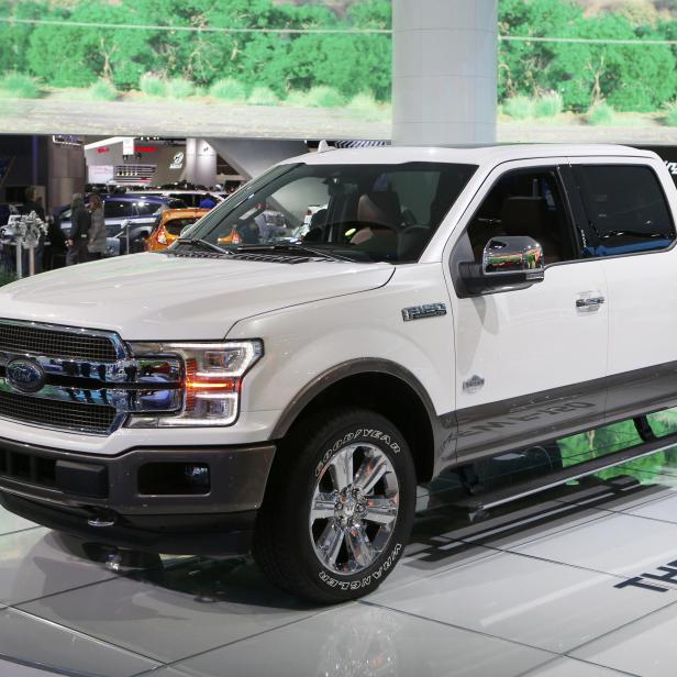 A 2018 Ford F-150 "King Ranch" pickup truck is displayed during the North American International Auto Show in Detroit