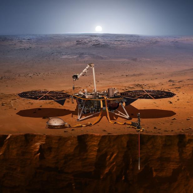 Die Mars-Sonde „InSight“ auf der Oberfläche des roten Planeten.