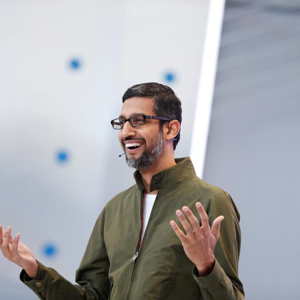 Google CEO Sundar Pichai speaks onstage during the annual Google I/O developers conference in Mountain View