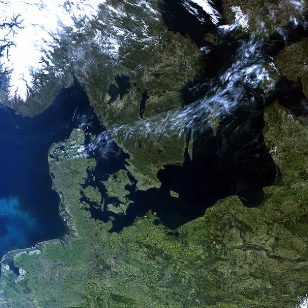 Eine Satellitenansicht von Skandinavien und dem Ostseeraum.