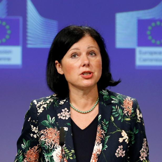 EU Justice Commissioner Jourova holds a news conference in Brussels