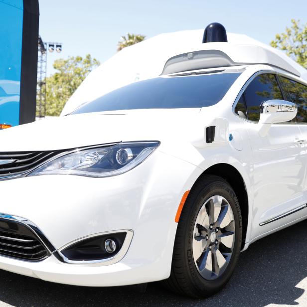 A Waymo self-driving car is seen during the annual Google I/O developers conference in Mountain View, California