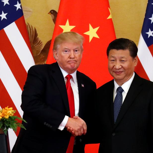 U.S. President Donald Trump and China's President Xi Jinping make joint statements at the Great Hall of the People in Beijing