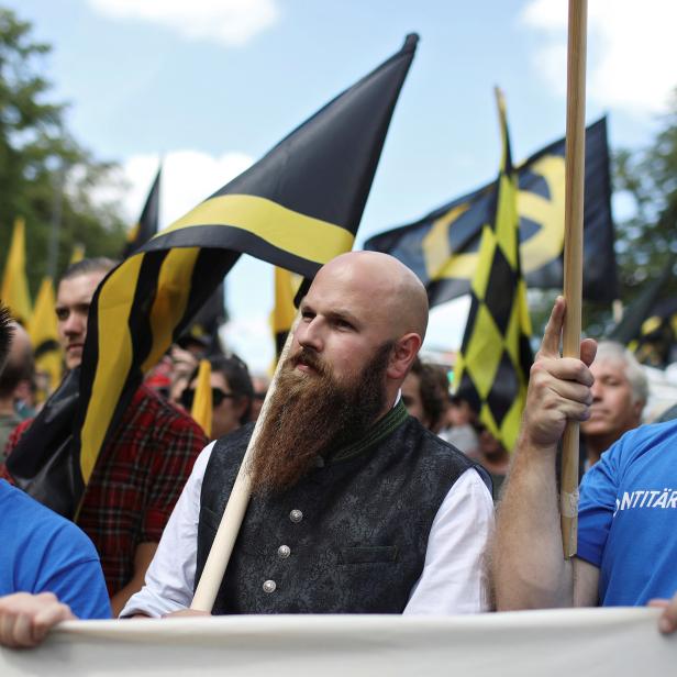 Protestors take part in a demonstration of the far-right Identitarian Movement in Berlin