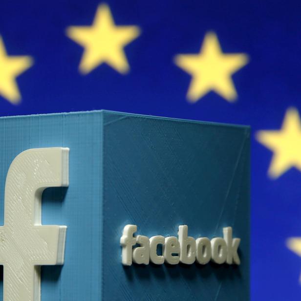 FILE PHOTO: Picture illustration of 3D-printed Facebook logo in front of EU logo