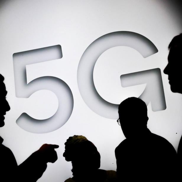 A 5G sign is seen at the Mobile World Congress in Barcelona