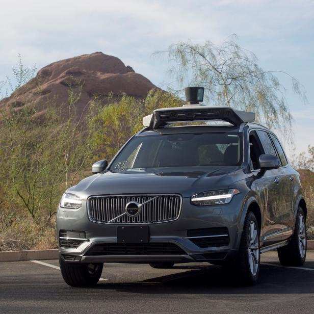 FILE PHOTO: A self driving Volvo vehicle in Phoenix Arizona