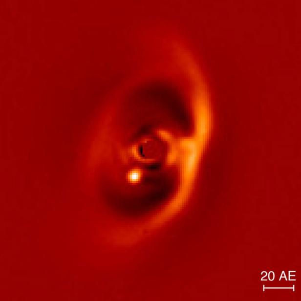 Aufnahme des jungen Exoplaneten PDS 70 b in der Staubscheibe um seinen Mutterstern