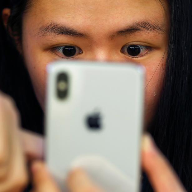 FILE PHOTO: A customer is shown a new iPhone X at an Apple Store in Beijing