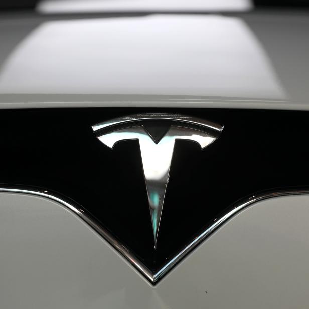 A Tesla logo is seen in Los Angeles