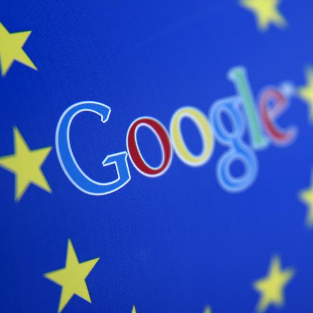 FILE PHOTO: Google and European Union logos are seen in Sarajevo