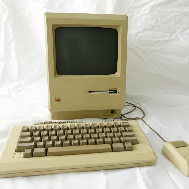 A working Apple Macintosh computer from 1984 is seen at B&R Computer Service shop in San Diego