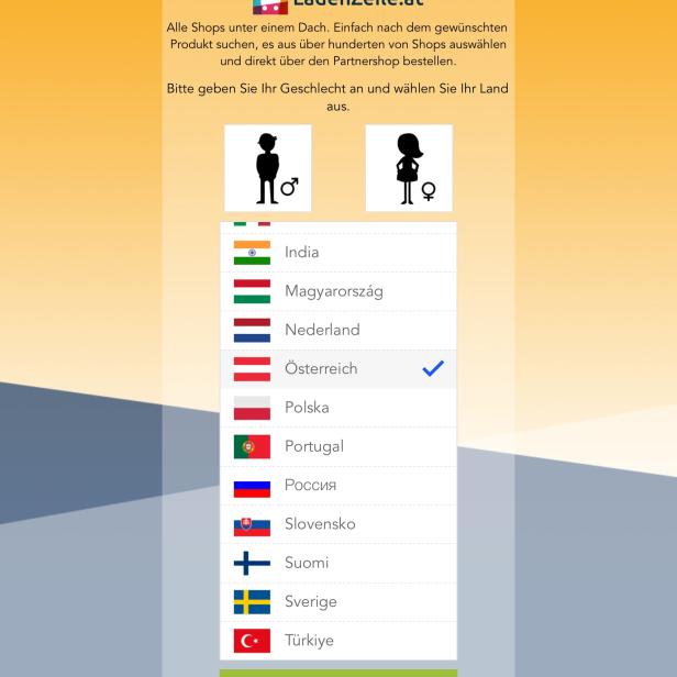 Nachdem man sein Geschlecht und das Land, in dem man sich befindet, in das Popup-Formular eingegeben hat, kann es auch schon losgehen...