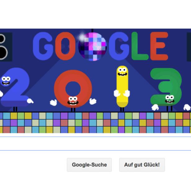 Das Google-Doodle feiert das Jahr 2014 mit tanzenden Zahlen und einer Discokugel.