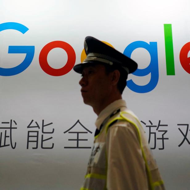 A Google sign is seen during the China Digital Entertainment Expo and Conference (ChinaJoy) in Shanghai