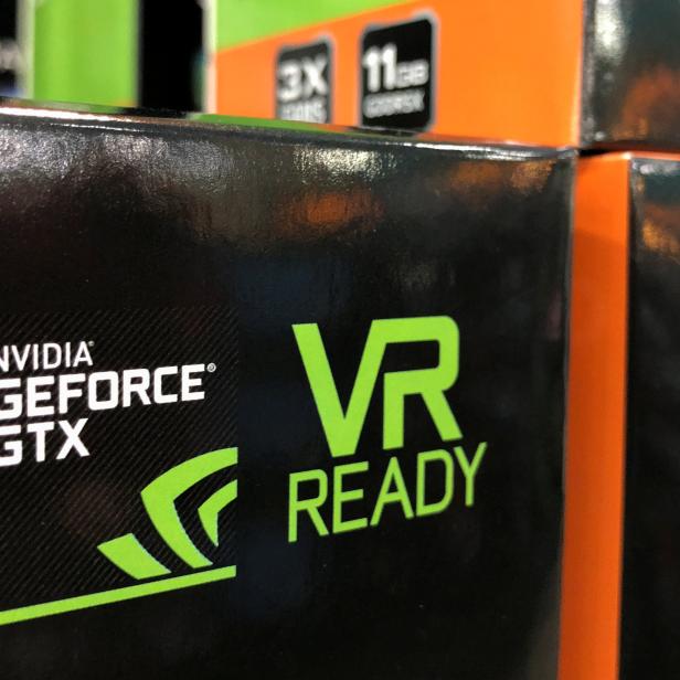 NVIDIA graphic cards are shown for sale at a retail computer store in San Marcos, California