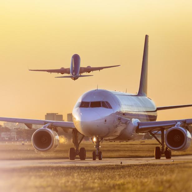 Airplane standing on airfield in Buenos Aires Argentina waiting for take off