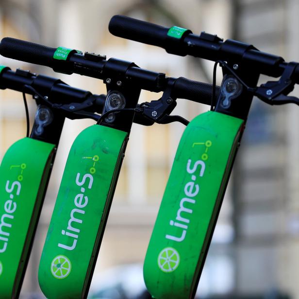 FILE PHOTO: Dock-free electric scooters Lime-S by California-based bicycle sharing service Lime are seen during a presentation of new alternative urban mobility options at Paris city hall