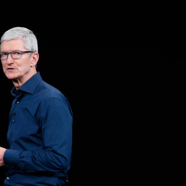 Tim Cook, CEO of Apple, speaks on stage following an Apple Inc product launch in Cupertino