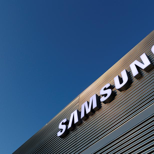 FILE PHOTO: The logo of Samsung is seen on a building during the Mobile World Congress in Barcelona