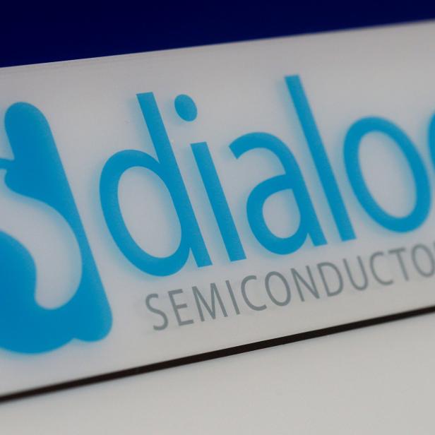 FILE PHOTO: Dialog semiconductor logo is pictured at company building in Germering