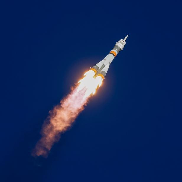 The Soyuz MS-10 spacecraft carrying the crew of astronaut Nick Hague of the U.S. and cosmonaut Alexey Ovchinin of Russia blasts off to the International Space Station (ISS) from the launchpad at the Baikonur Cosmodrome