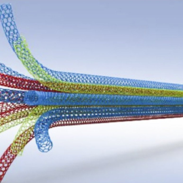 Eine Darstellung von verschiedenfarbigen Kohlenstoffnanoröhren.