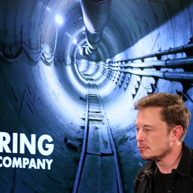 Elon Musk arrives to speak at Boring Company community meeting in Bel Air, Los Angeles