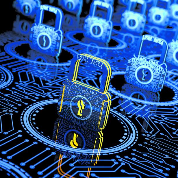 Abstraktes Konzept für Internetsicherheit mit Netzwerk und Schlössern.