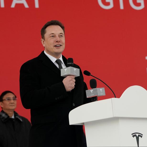 Tesla CEO Elon Musk speaks at the groundbreaking ceremony for Tesla's Shanghai Gigafactory in Shanghai,