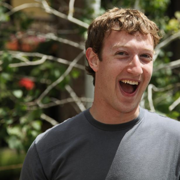 File photo of Mark Zuckerberg, Facebook CEO and founder, laughing outside the Sun Valley Inn in Sun Valley