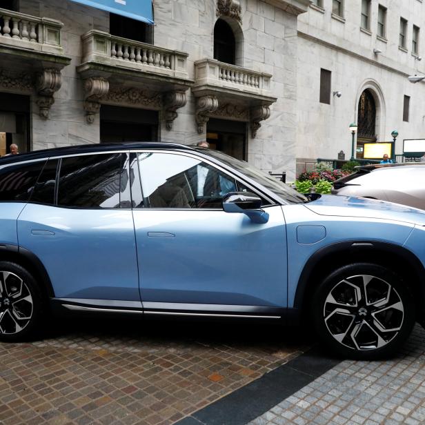 Chinese electric vehicle start-up Nio Inc. vehicles are on display in front of the NYSE to celebrate the companys IPO in New York