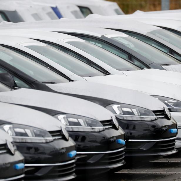 New Volkswagen cars are seen at the Berlin Brandenburg international airport Willy Brandt (BER) in Schoenefeld