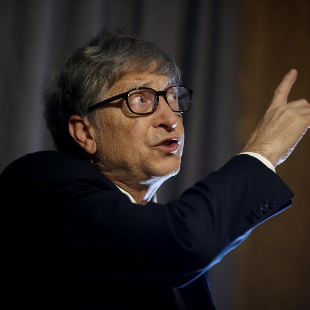 Microsoft founder Bill Gates speaks during an interview at the fringes of the Reinvented Toilet Expo showcasing sewerless sanitation technology in Beijing