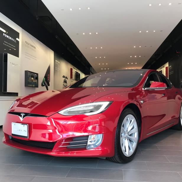 A Tesla Model S car is seen in a showroom in Santa Monica