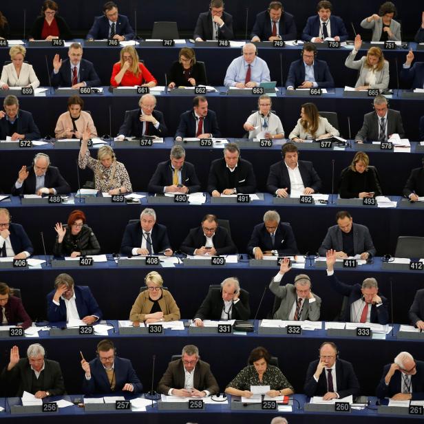 MEPs take part in a voting session on modifications to EU copyright reforms at the European Parliament in Strasbourg