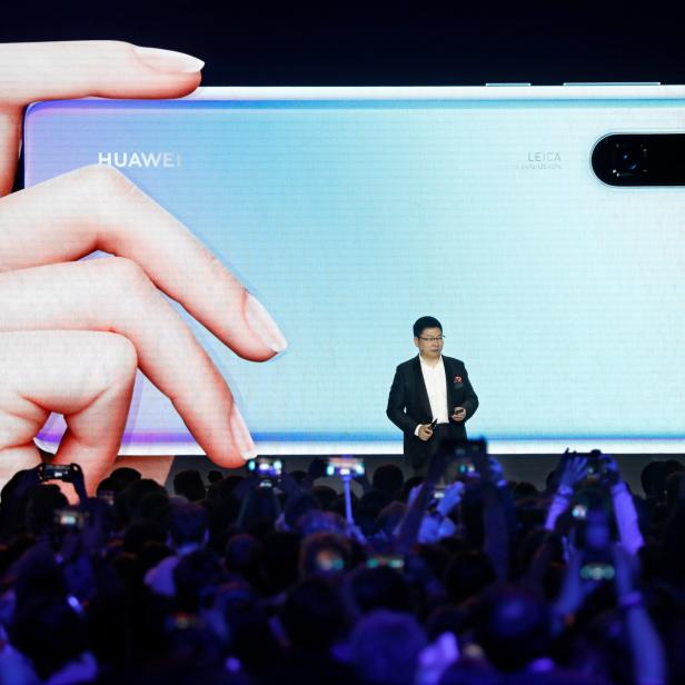 Richard Yu, CEO of the Huawei Consumer Business Group, unveils the new Huawei P30 and P30 Pro smartphones in Paris, France