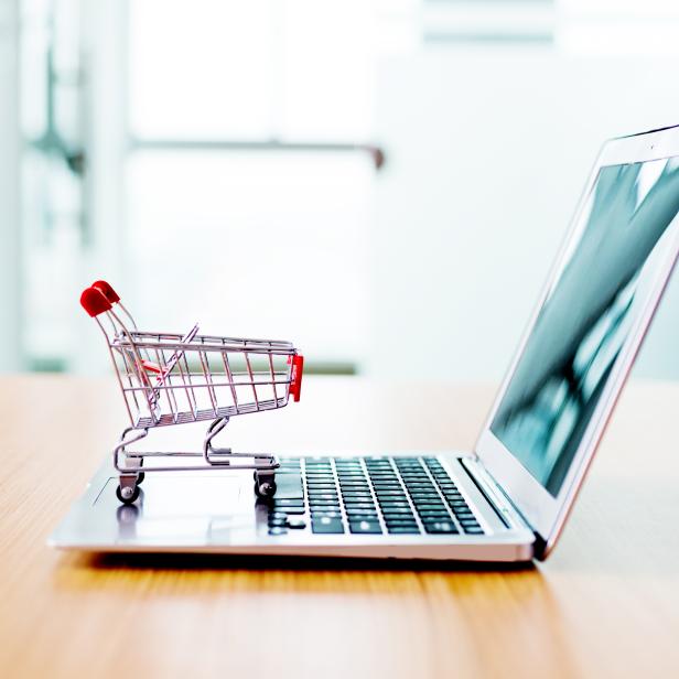 Shopping cart on laptop