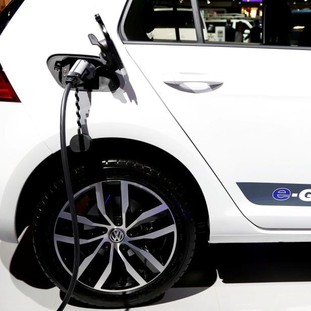 FILE PHOTO: A Volkswagen e-Golf electric car is pictured at Brussels Motor Show