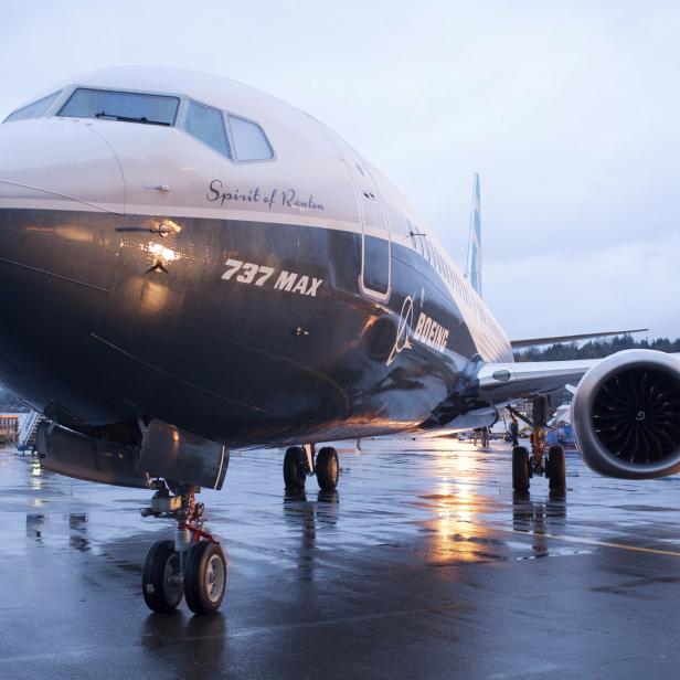 FILE PHOTO: A Boeing 737 MAX 8 sits outside the hangar during a media tour of the Boeing 737 MAX at the Boeing plant in Renton, Washington