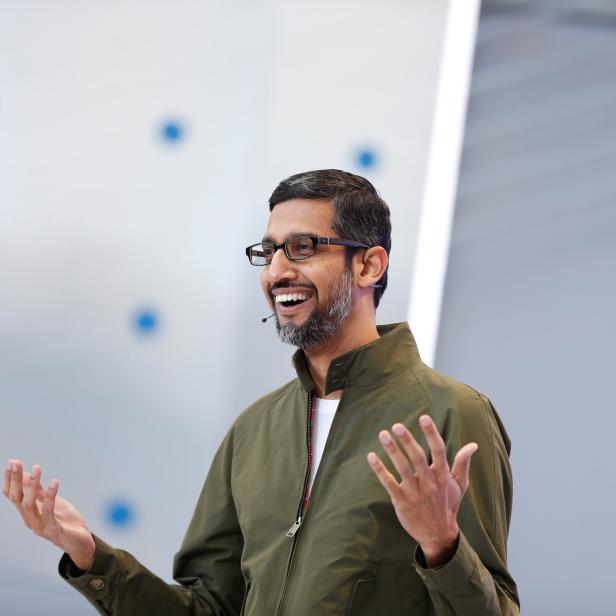 Google CEO Sundar Pichai speaks onstage during the annual Google I/O developers conference in Mountain View