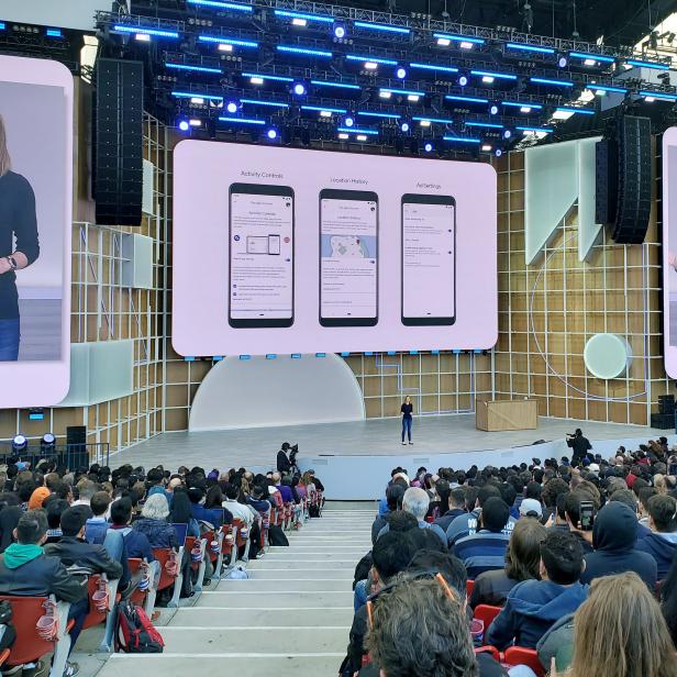 Stephanie Cuthbertson discusses the mobile operating system during the Google I/O developers conference in Mountain View