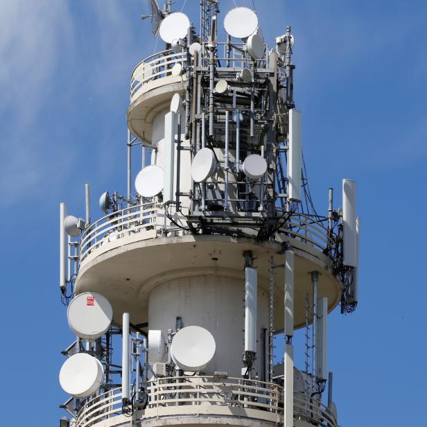 Mobile telecom transmitter relays and antenna are pictured in Bordeaux