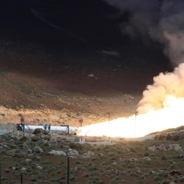 Northrop Grumman conducts a full-scale static fire test of the first stage of OmegA, the company's new intermediate/heavy-class rocket, in Promontory Utah