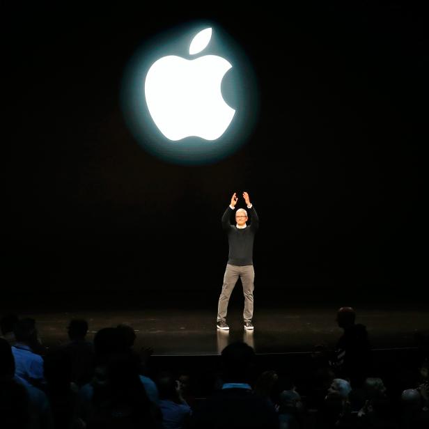 Tim Cook, CEO of Apple, says farewell at the end of an Apple special event at the Steve Jobs Theater in Cupertino