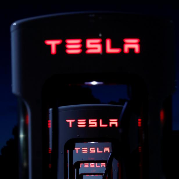 FILE PHOTO: Tesla Superchargers are shown in Mojave, California