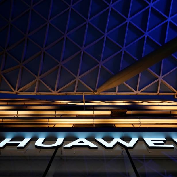 A Huawei company logo is seen at a shopping mall in Shanghai