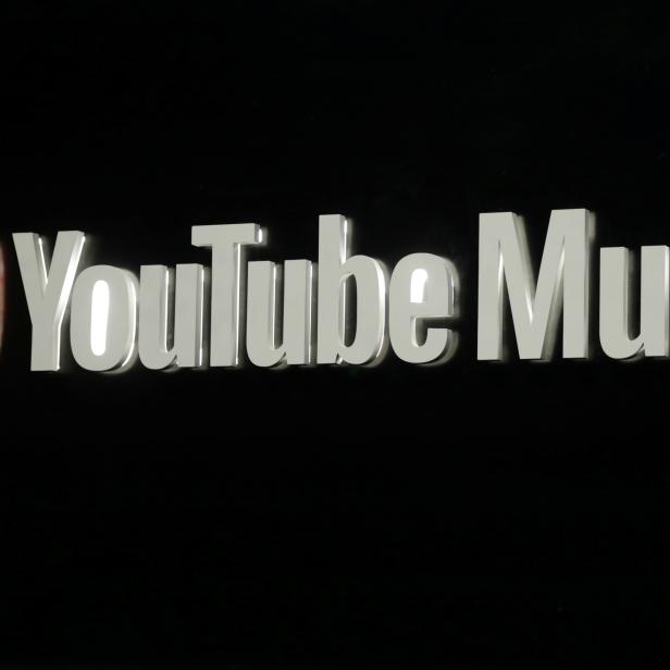 The logo of YouTube Music is seen during a conference at the Cannes Lions International Festival of Creativity, in Cannes