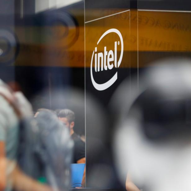 FILE PHOTO: The Intel logo is shown at E3, the world's largest video game industry convention in Los Angeles